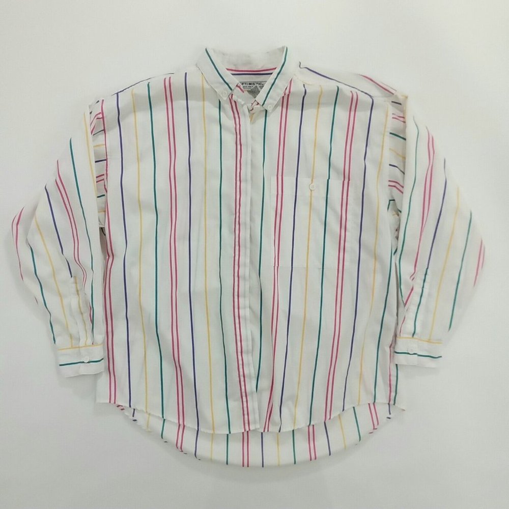 Vintage Optimistic Button Front Shirt Size L Vertical Stripes White